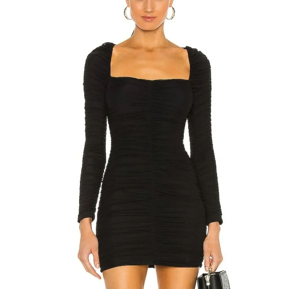 NWT Michael Costello x REVOLVE Franky Black Ruched Mini Dress M